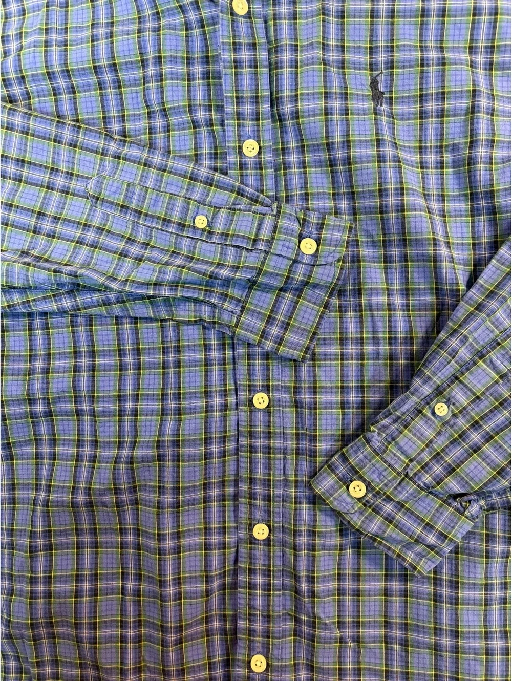 Polo Ralph Lauren Blue Long Sleeve Button Up Collared Shirt youth Large Plaid